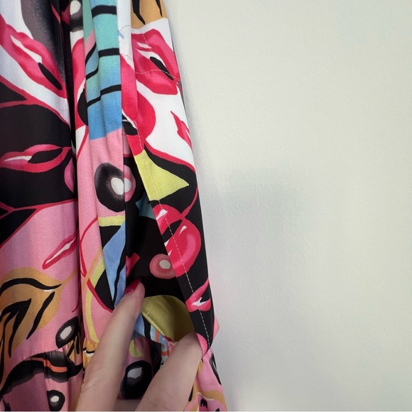 Hale Bob Elbise maxi Dress XS Tropical Floral Tiered Bow Button Down Colorful - Picture 11 of 15